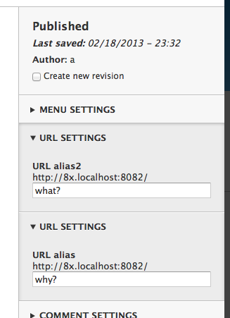 Two auto-expanded URL alias fields